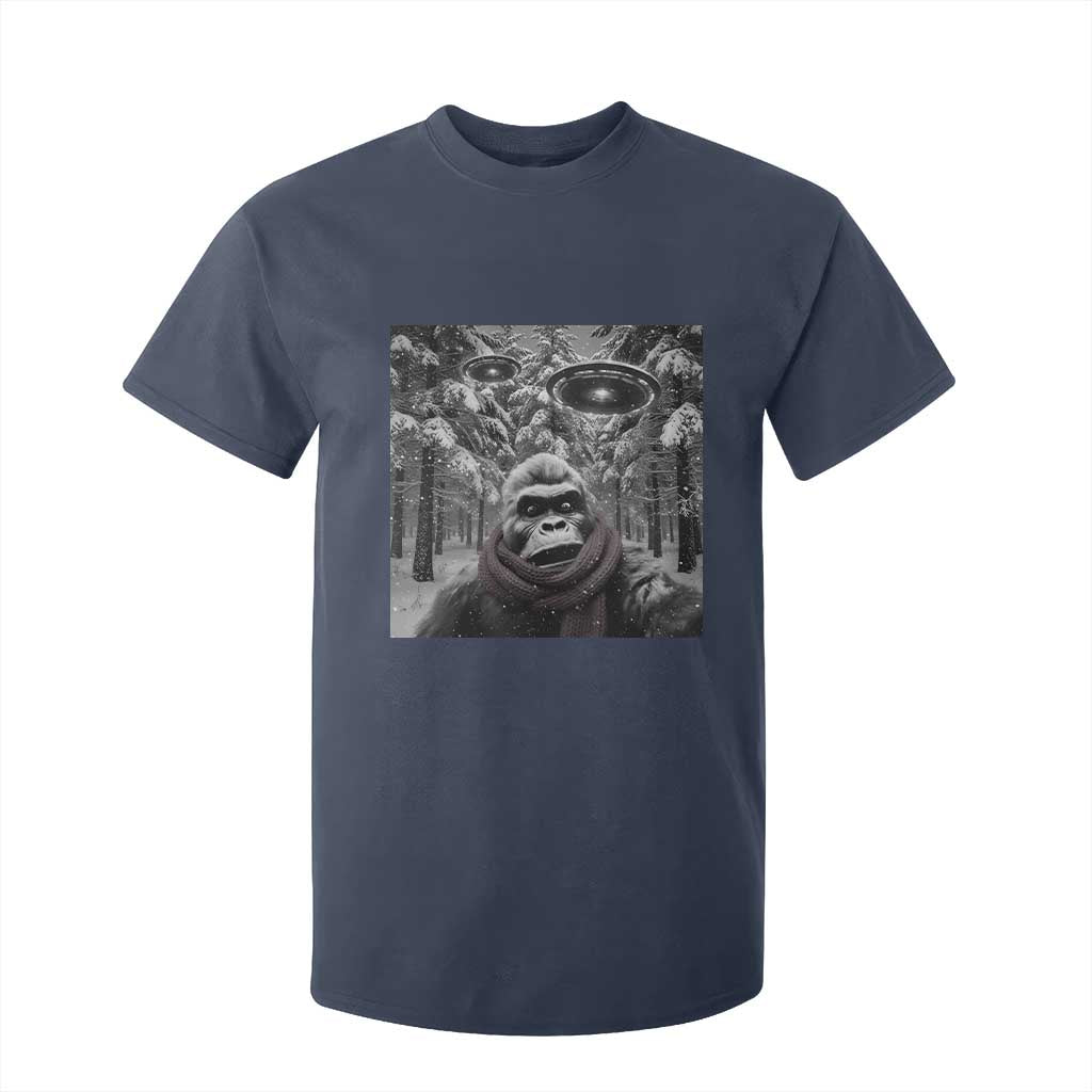 Funny Bigfoot Selfie T Shirt For Kid Sasquatch Alien UFO Christmas TS14 Navy Print Your Wear