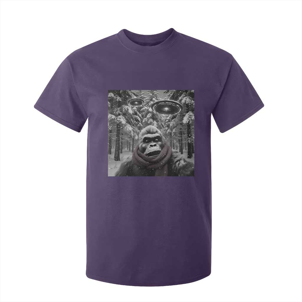 Funny Bigfoot Selfie T Shirt For Kid Sasquatch Alien UFO Christmas TS14 Purple Print Your Wear