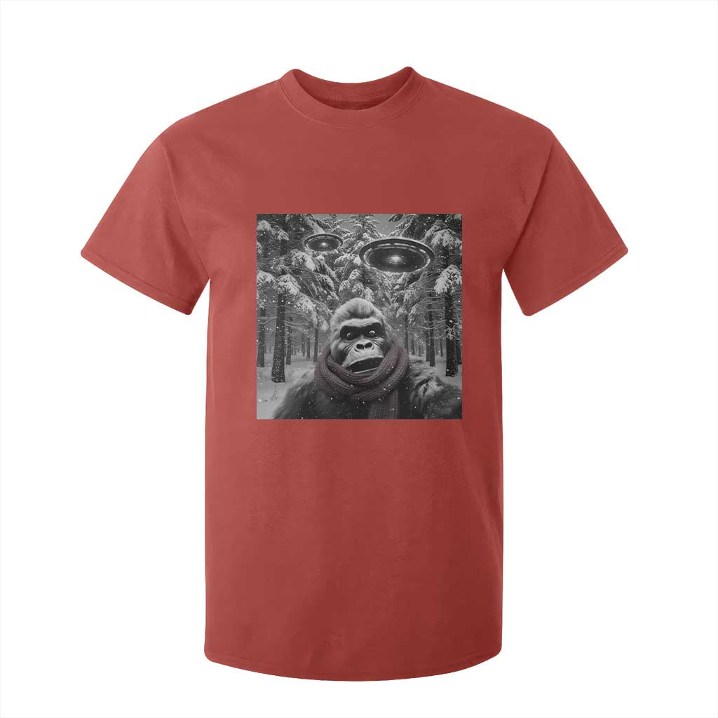 Funny Bigfoot Selfie T Shirt For Kid Sasquatch Alien UFO Christmas TS14 Red Print Your Wear