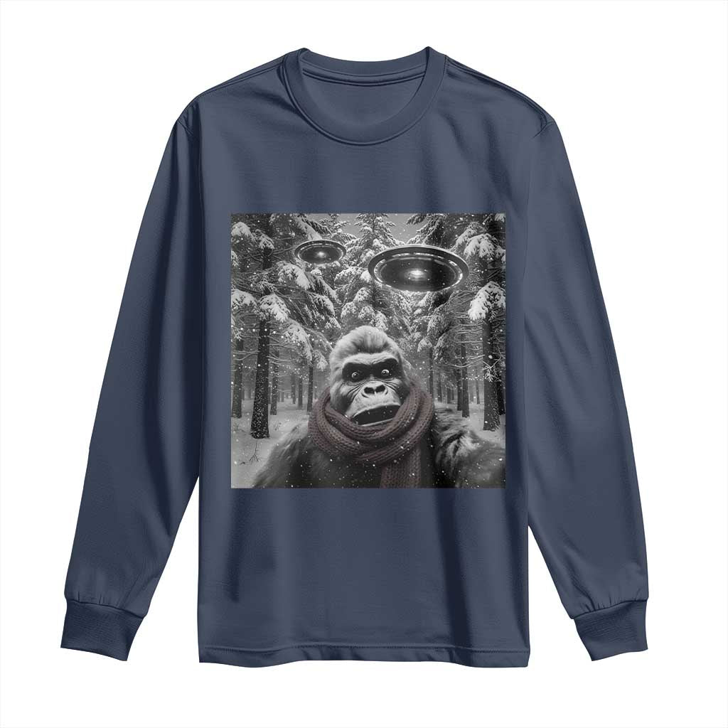 Funny Bigfoot Selfie Long Sleeve Shirt Sasquatch Alien UFO Christmas TS14 Navy Print Your Wear