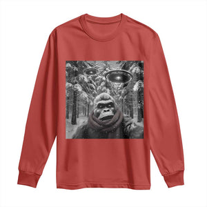 Funny Bigfoot Selfie Long Sleeve Shirt Sasquatch Alien UFO Christmas TS14 Red Print Your Wear