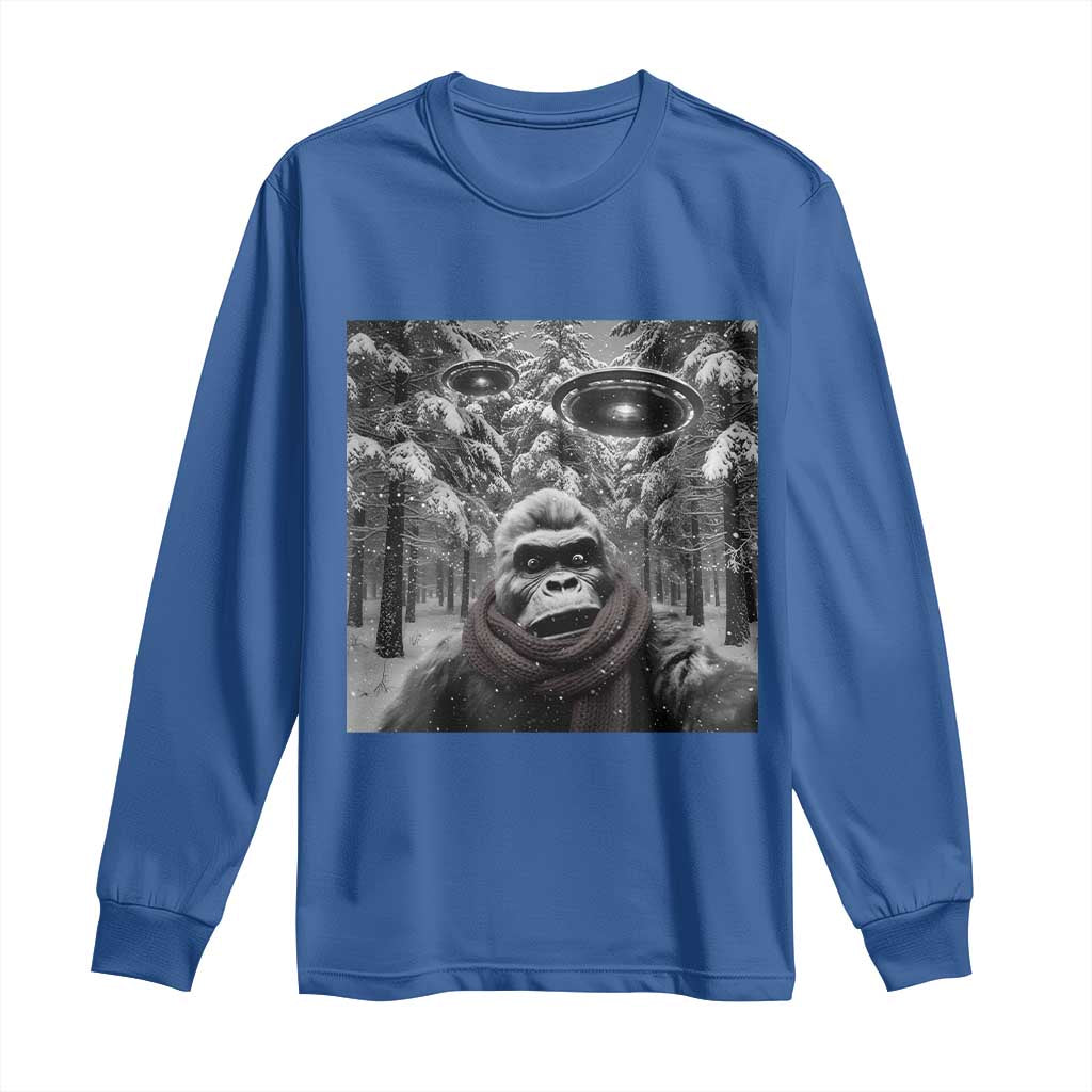 Funny Bigfoot Selfie Long Sleeve Shirt Sasquatch Alien UFO Christmas TS14 Royal Blue Print Your Wear