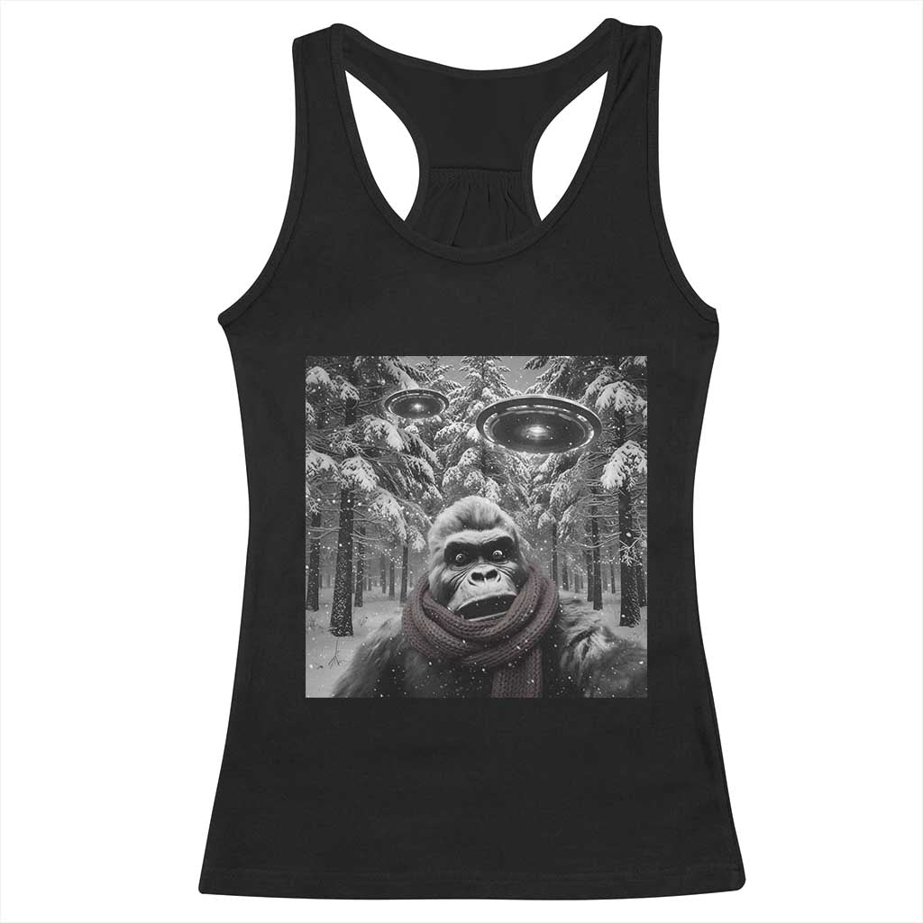Funny Bigfoot Selfie Racerback Tank Top Sasquatch Alien UFO Christmas TS14 Black Print Your Wear