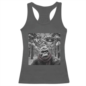 Funny Bigfoot Selfie Racerback Tank Top Sasquatch Alien UFO Christmas TS14 Dark Heather Print Your Wear