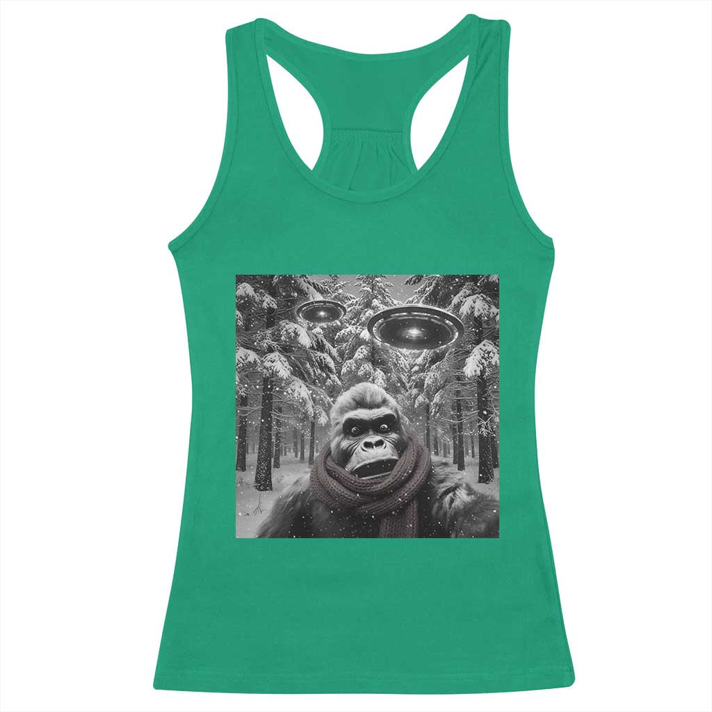 Funny Bigfoot Selfie Racerback Tank Top Sasquatch Alien UFO Christmas TS14 Irish Green Print Your Wear