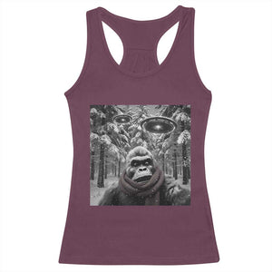Funny Bigfoot Selfie Racerback Tank Top Sasquatch Alien UFO Christmas TS14 Maroon Print Your Wear