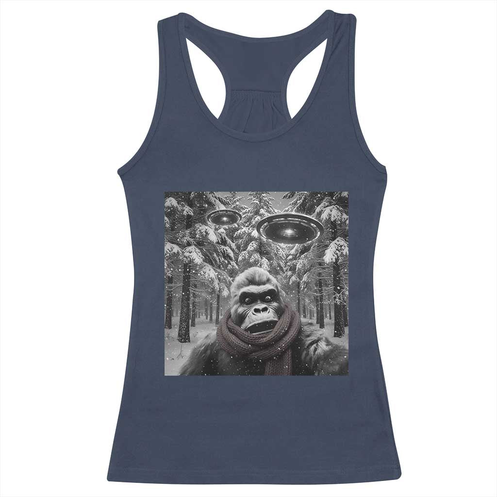 Funny Bigfoot Selfie Racerback Tank Top Sasquatch Alien UFO Christmas TS14 Navy Print Your Wear