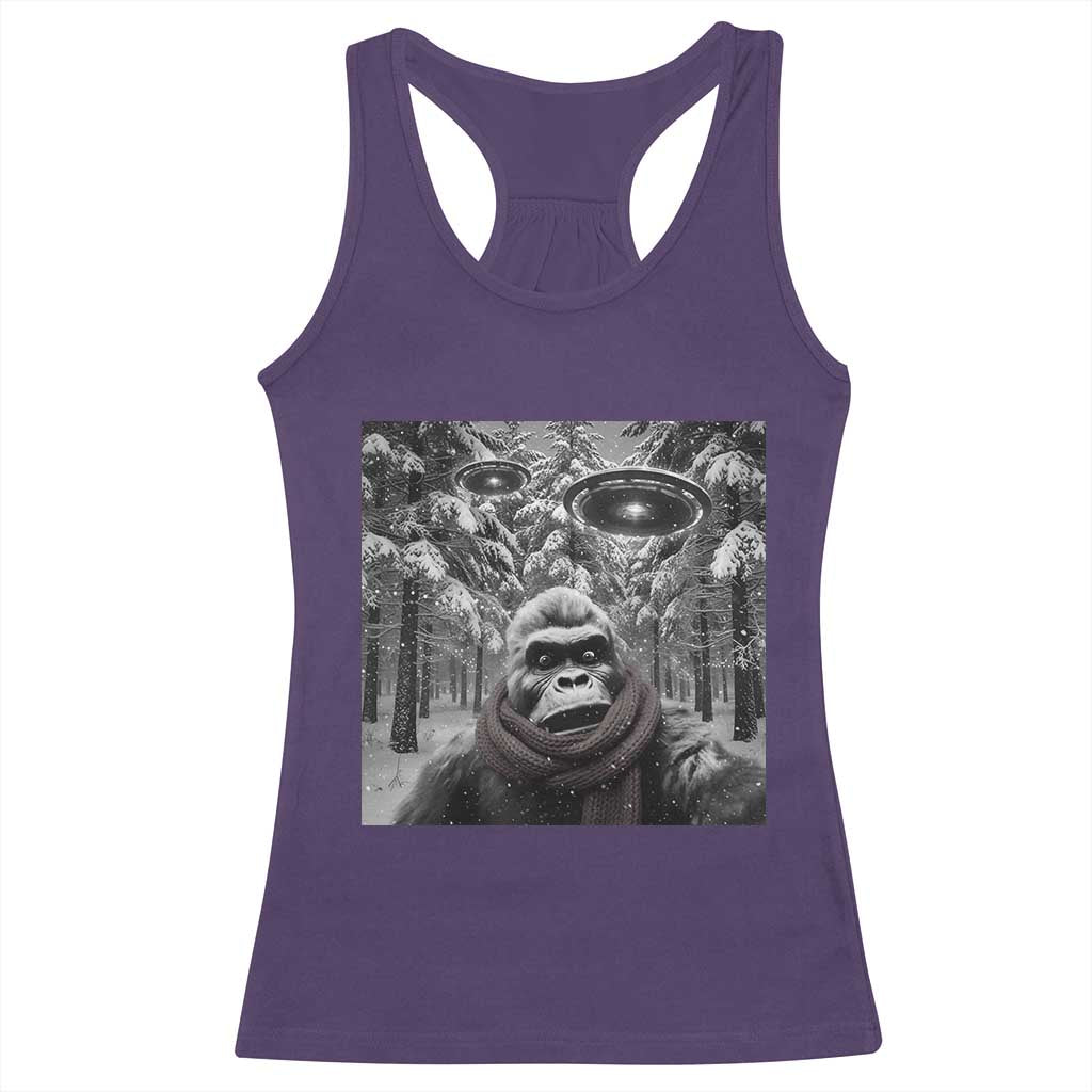 Funny Bigfoot Selfie Racerback Tank Top Sasquatch Alien UFO Christmas TS14 Purple Print Your Wear