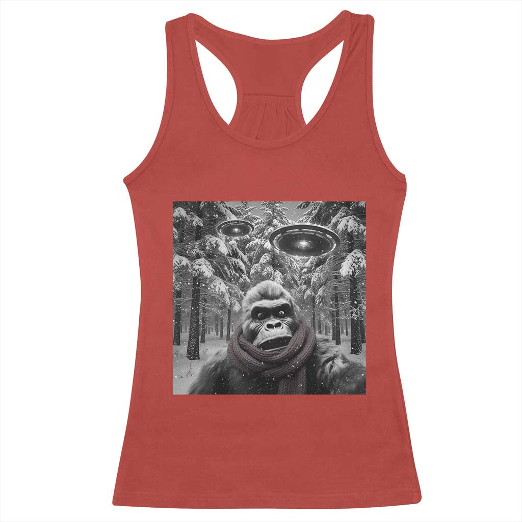 Funny Bigfoot Selfie Racerback Tank Top Sasquatch Alien UFO Christmas TS14 Red Print Your Wear