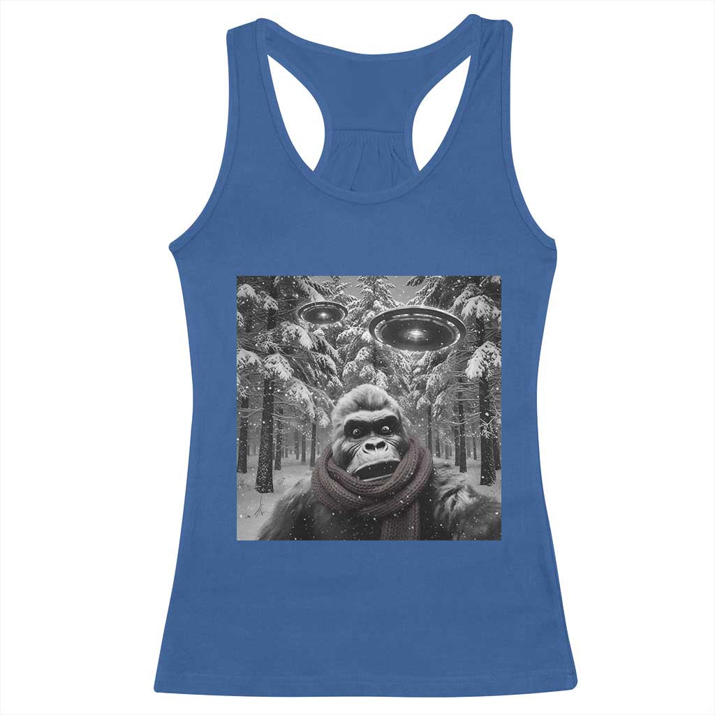 Funny Bigfoot Selfie Racerback Tank Top Sasquatch Alien UFO Christmas TS14 Royal Blue Print Your Wear