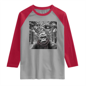 Funny Bigfoot Selfie Raglan Shirt Sasquatch Alien UFO Christmas TS14 Sport Gray Red Print Your Wear