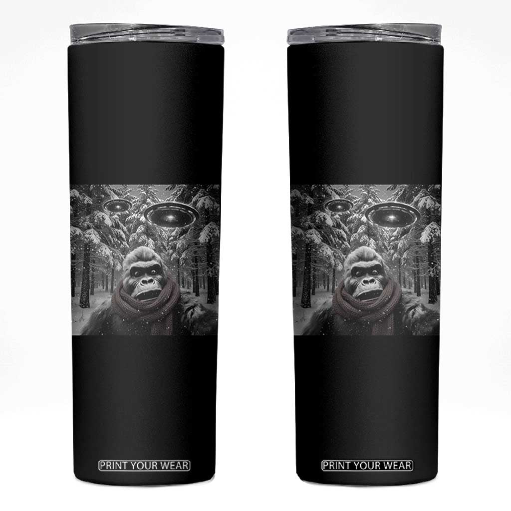 Funny Bigfoot Selfie Skinny Tumbler Sasquatch Alien UFO Christmas TS14 Black Print Your Wear