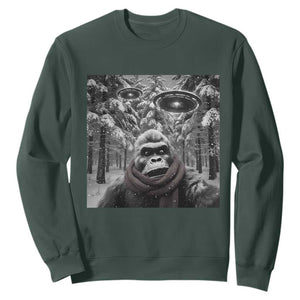 Funny Bigfoot Selfie Sweatshirt Sasquatch Alien UFO Christmas TS14 Dark Forest Green Print Your Wear