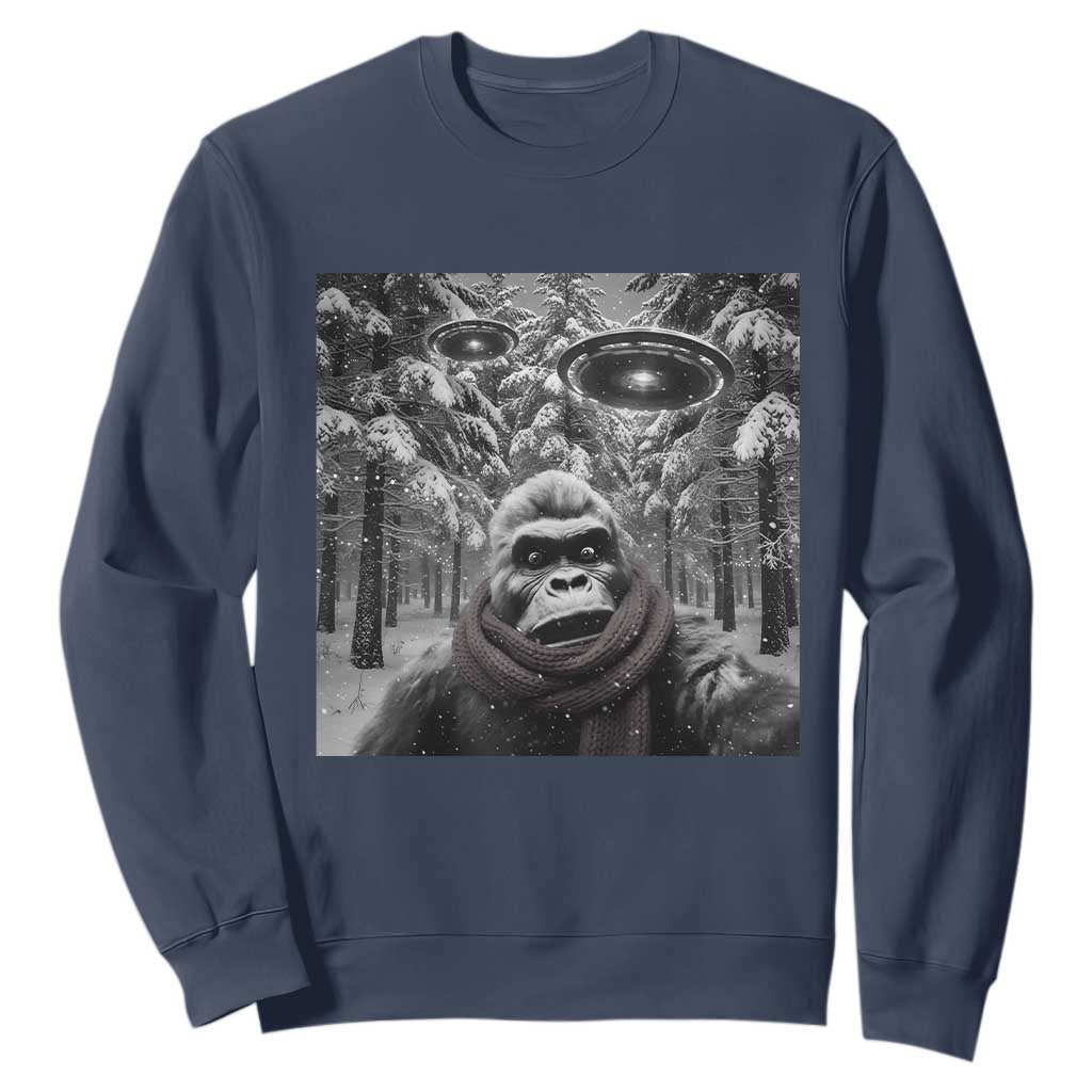 Funny Bigfoot Selfie Sweatshirt Sasquatch Alien UFO Christmas TS14 Navy Print Your Wear
