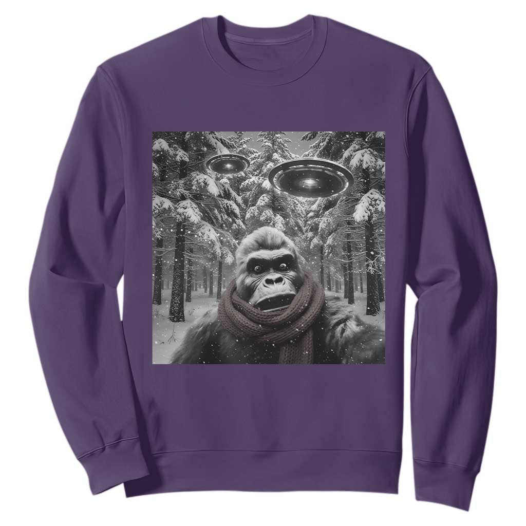 Funny Bigfoot Selfie Sweatshirt Sasquatch Alien UFO Christmas TS14 Purple Print Your Wear