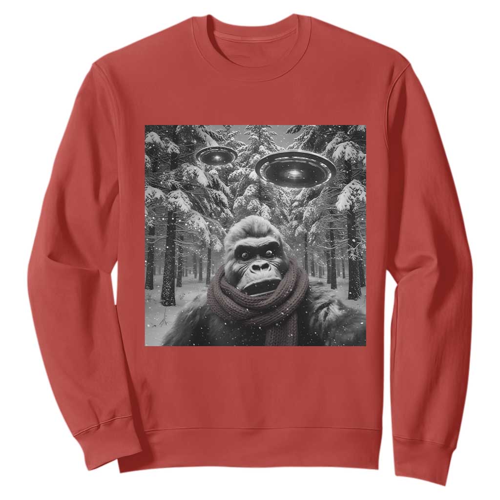 Funny Bigfoot Selfie Sweatshirt Sasquatch Alien UFO Christmas TS14 Red Print Your Wear