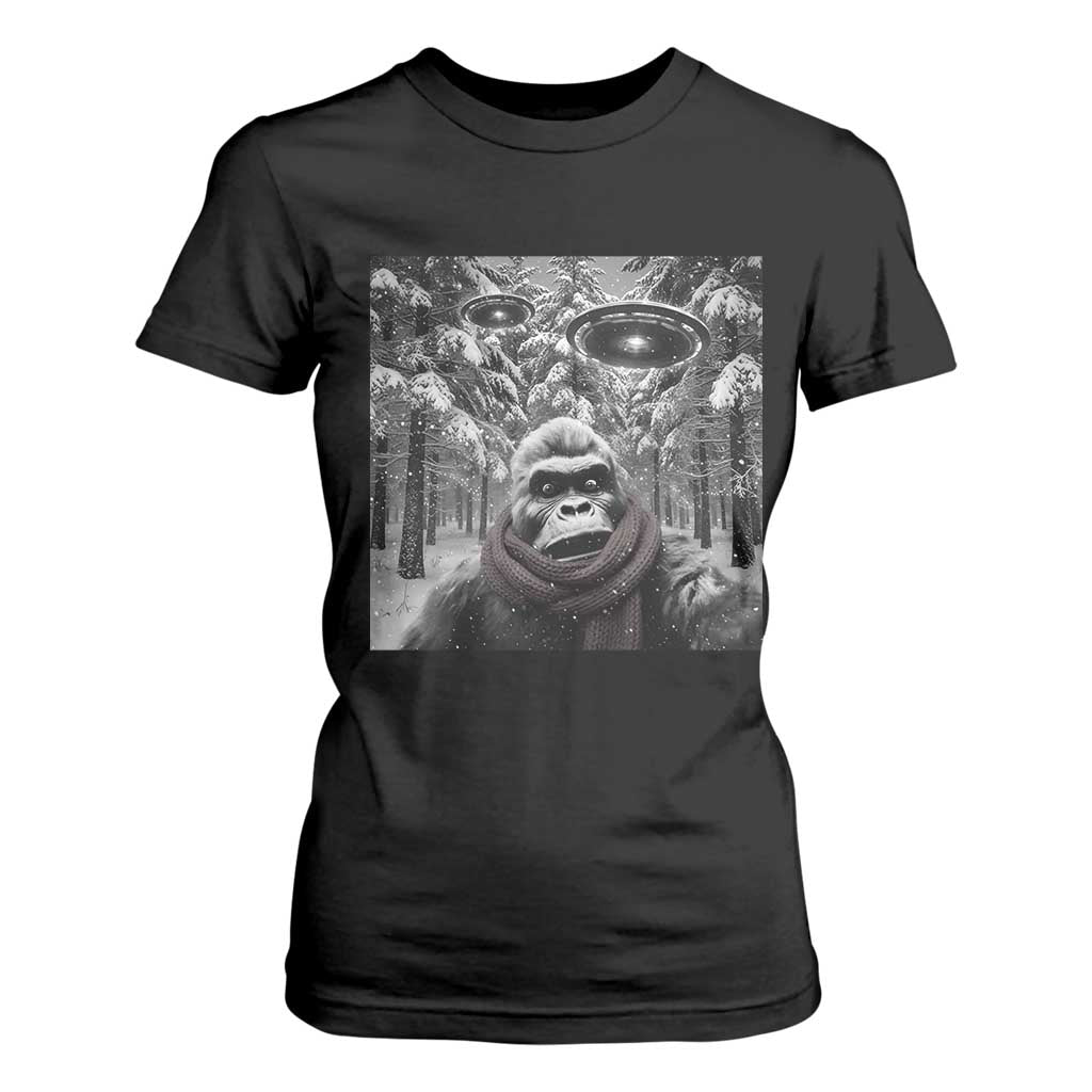 Funny Bigfoot Selfie T Shirt For Women Sasquatch Alien UFO Christmas TS14 Black Print Your Wear