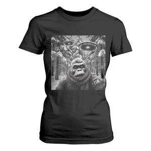 Funny Bigfoot Selfie T Shirt For Women Sasquatch Alien UFO Christmas TS14 Black Print Your Wear