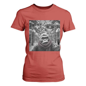 Funny Bigfoot Selfie T Shirt For Women Sasquatch Alien UFO Christmas TS14 Red Print Your Wear