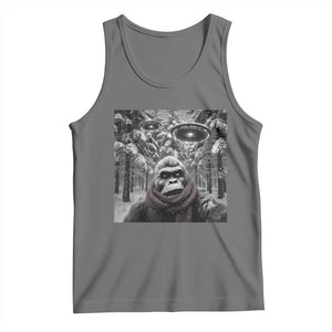 Funny Bigfoot Selfie Tank Top Sasquatch Alien UFO Christmas TS14 Black Heather Print Your Wear