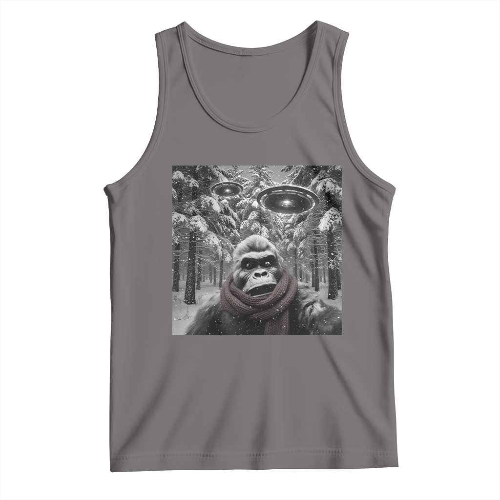 Funny Bigfoot Selfie Tank Top Sasquatch Alien UFO Christmas TS14 Deep Heather Print Your Wear
