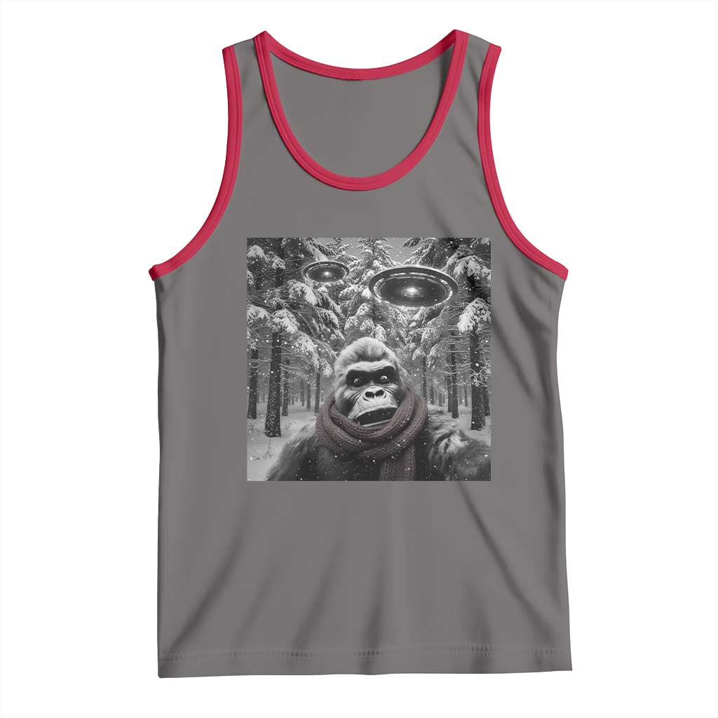Funny Bigfoot Selfie Tank Top Sasquatch Alien UFO Christmas TS14 Deep Heather Red Print Your Wear