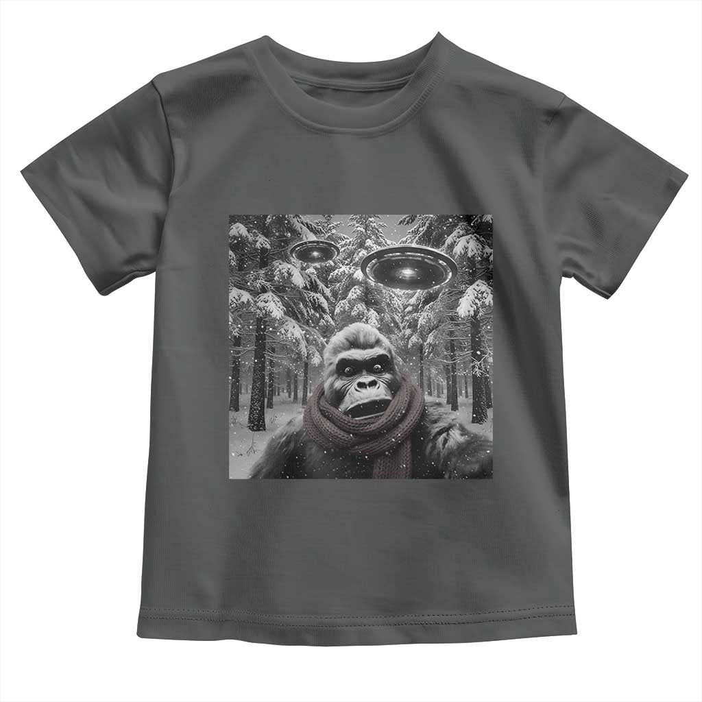 Funny Bigfoot Selfie Toddler T Shirt Sasquatch Alien UFO Christmas TS14 Dark Heather Print Your Wear