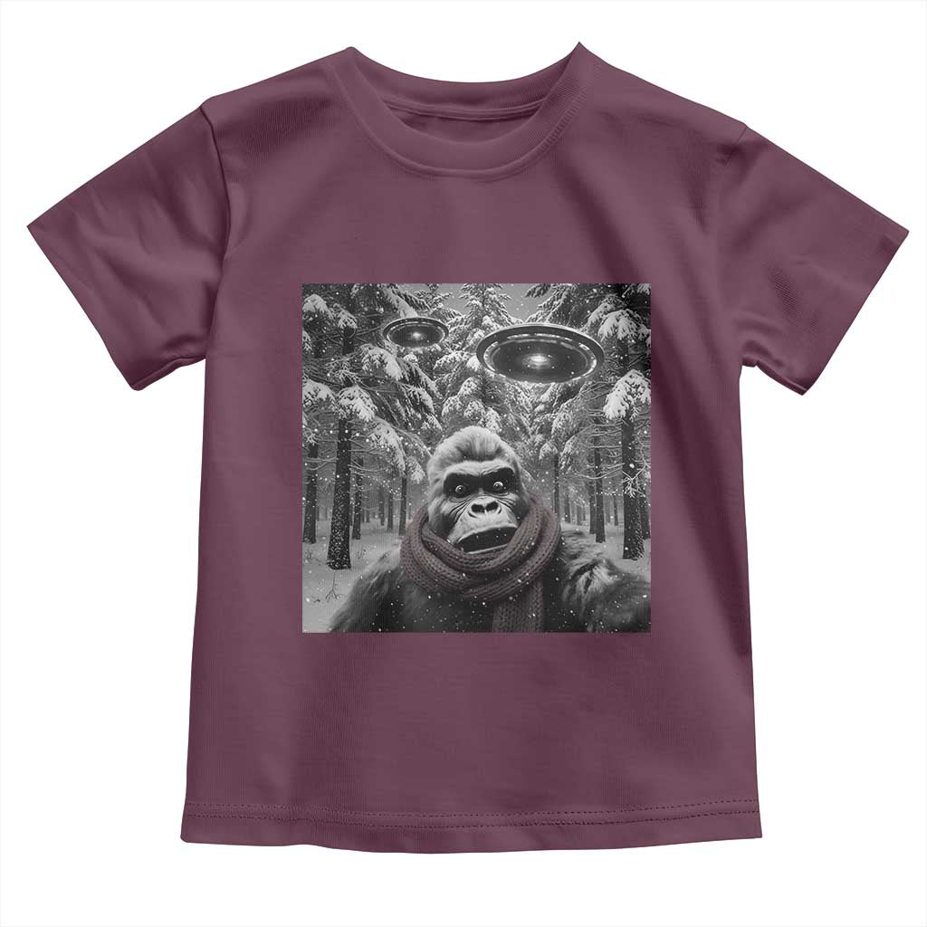 Funny Bigfoot Selfie Toddler T Shirt Sasquatch Alien UFO Christmas TS14 Maroon Print Your Wear