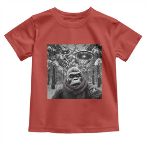 Funny Bigfoot Selfie Toddler T Shirt Sasquatch Alien UFO Christmas TS14 Red Print Your Wear