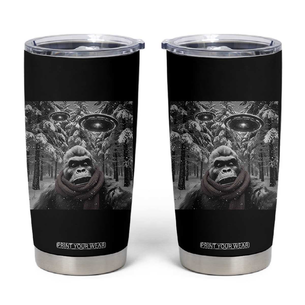 Funny Bigfoot Selfie Tumbler Cup Sasquatch Alien UFO Christmas TS14 Black Print Your Wear