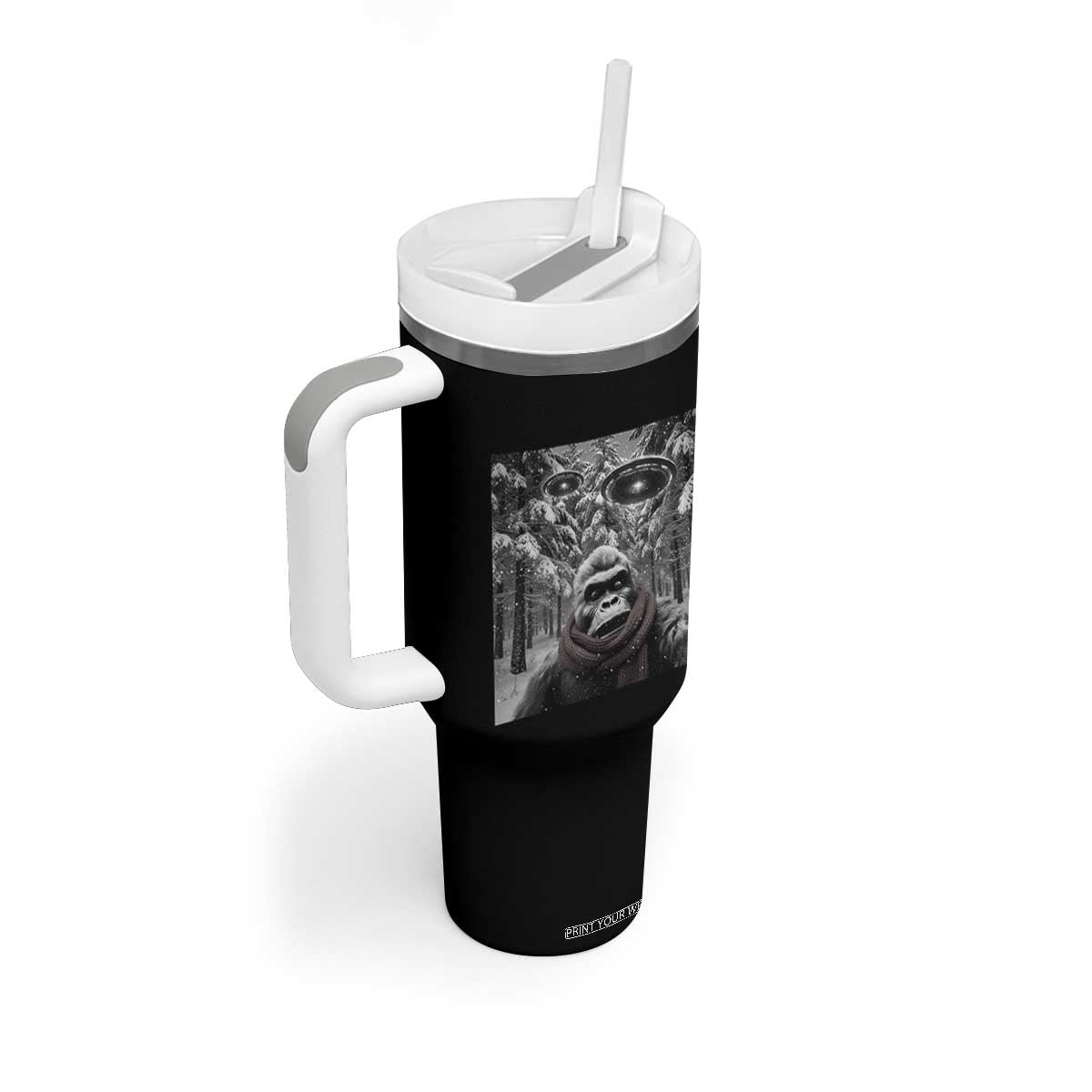 Funny Bigfoot Selfie Tumbler With Handle Sasquatch Alien UFO Christmas TS14 Print Your Wear