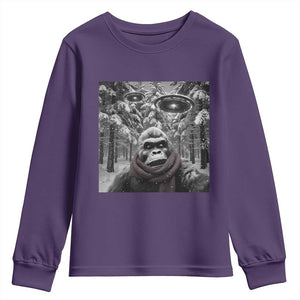 Funny Bigfoot Selfie Youth Sweatshirt Sasquatch Alien UFO Christmas TS14 Purple Print Your Wear