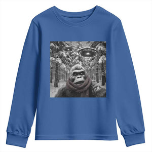 Funny Bigfoot Selfie Youth Sweatshirt Sasquatch Alien UFO Christmas TS14 Royal Blue Print Your Wear