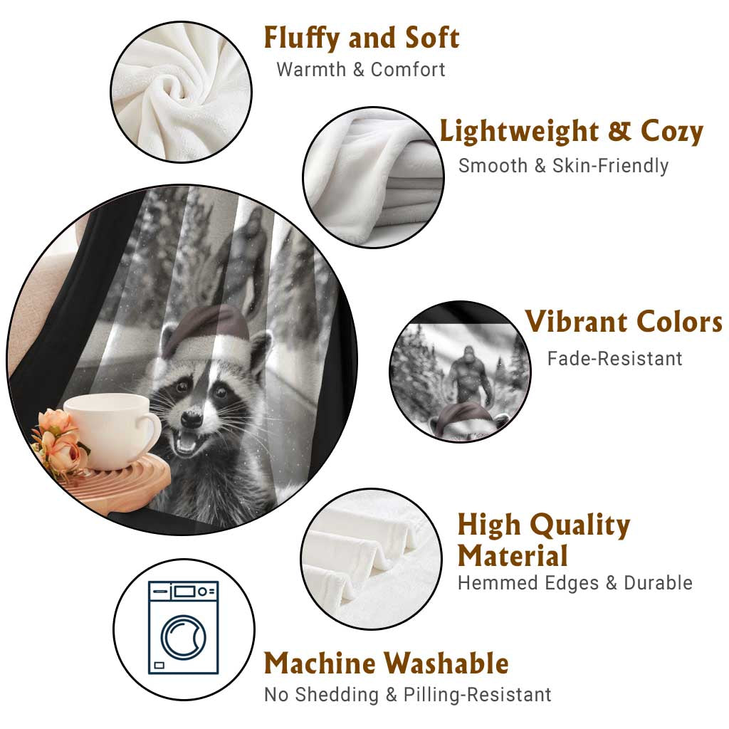 Funny Racoon With Bigfoot Selfie Christmas Throw Blanket TS14 Print Your Wear