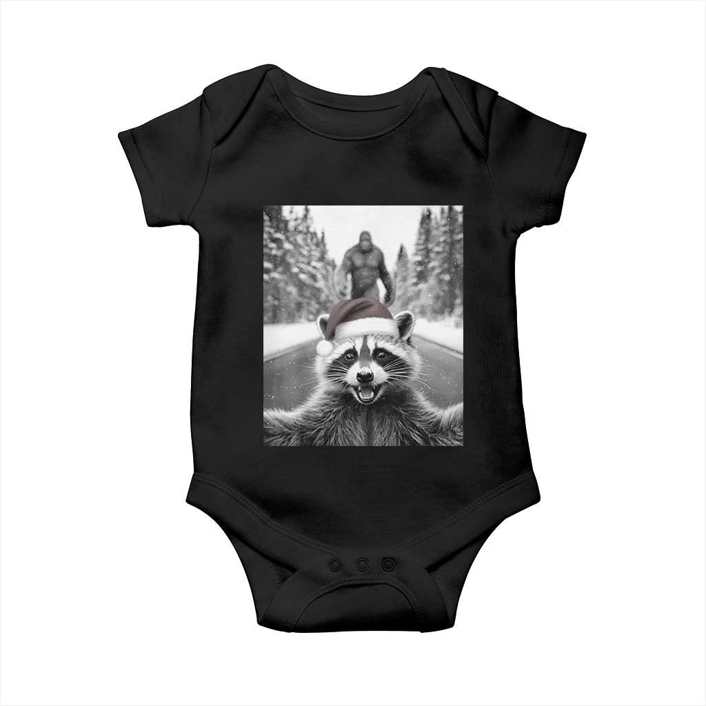 Funny Racoon With Bigfoot Selfie Christmas Baby Onesie TS14 Black Print Your Wear