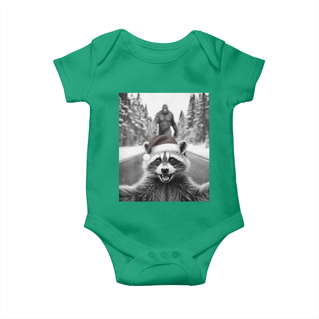 Funny Racoon With Bigfoot Selfie Christmas Baby Onesie TS14 Irish Green Print Your Wear