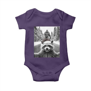 Funny Racoon With Bigfoot Selfie Christmas Baby Onesie TS14 Purple Print Your Wear