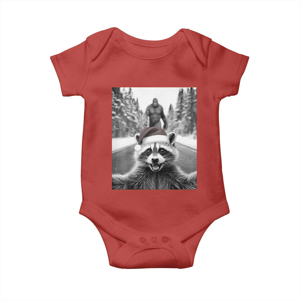 Funny Racoon With Bigfoot Selfie Christmas Baby Onesie TS14 Red Print Your Wear