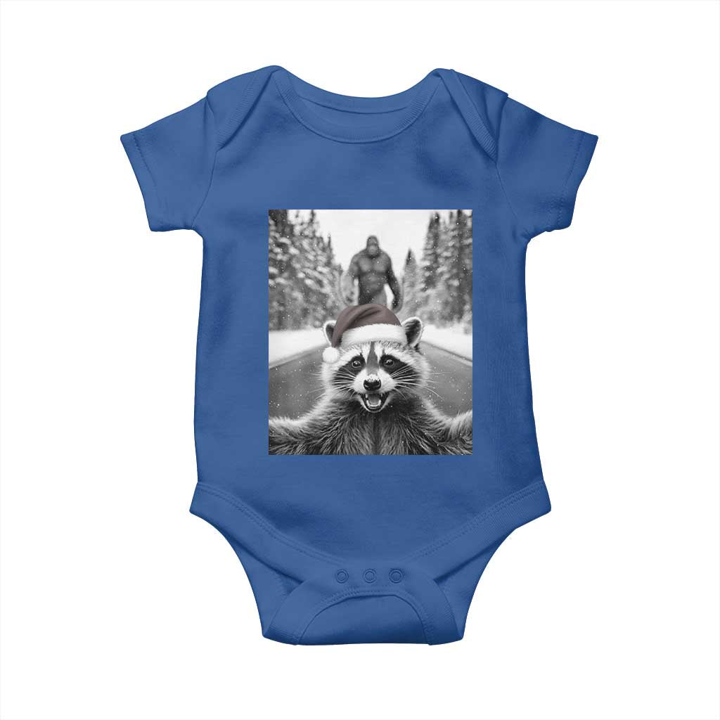 Funny Racoon With Bigfoot Selfie Christmas Baby Onesie TS14 Royal Blue Print Your Wear