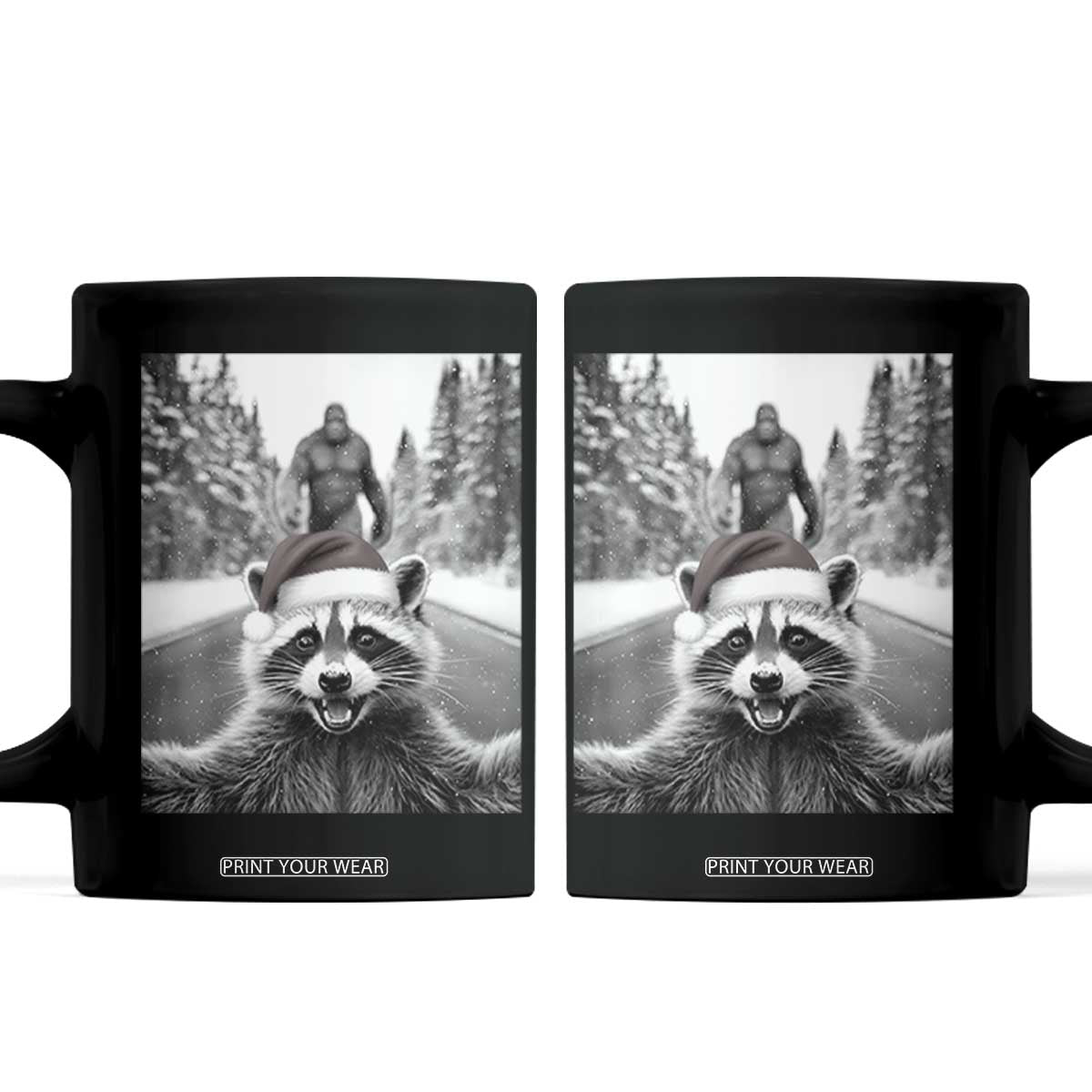 Funny Racoon With Bigfoot Selfie Christmas Coffee Mug TS14 Black Print Your Wear