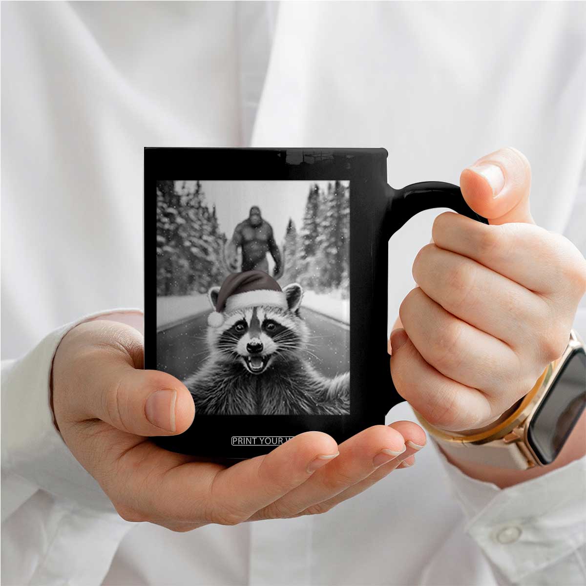 Funny Racoon With Bigfoot Selfie Christmas Coffee Mug TS14 Print Your Wear