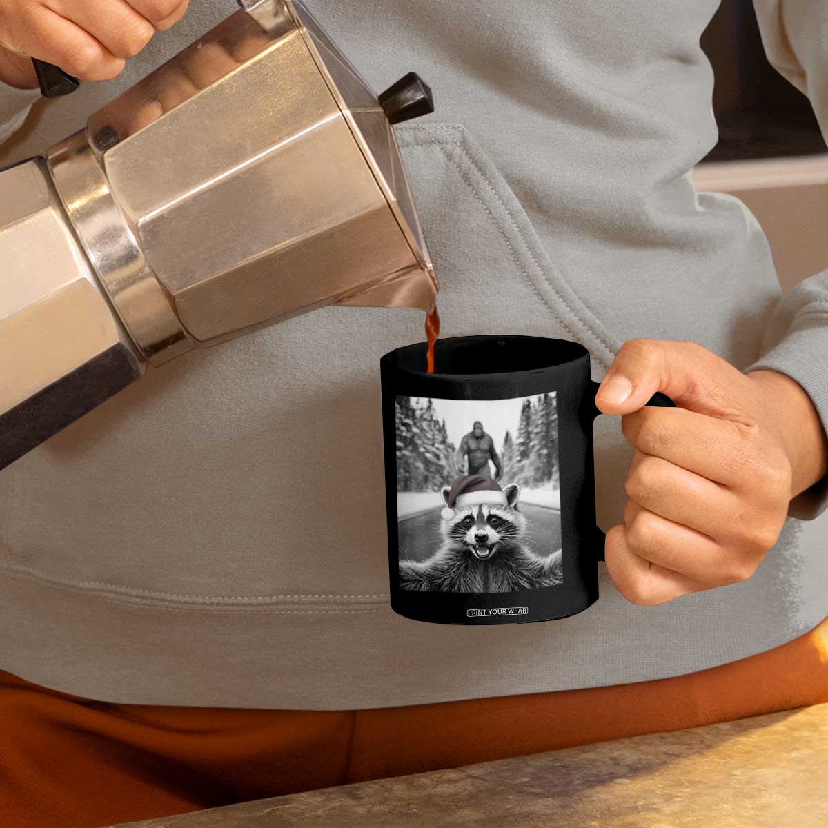 Funny Racoon With Bigfoot Selfie Christmas Coffee Mug TS14 Print Your Wear