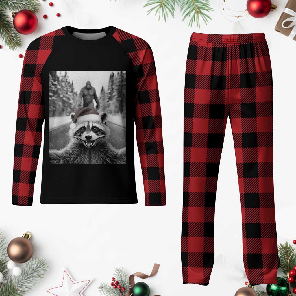 Funny Racoon With Bigfoot Selfie Christmas Plaid Pajama Set TS14 Buffalo Plaid Print Your Wear