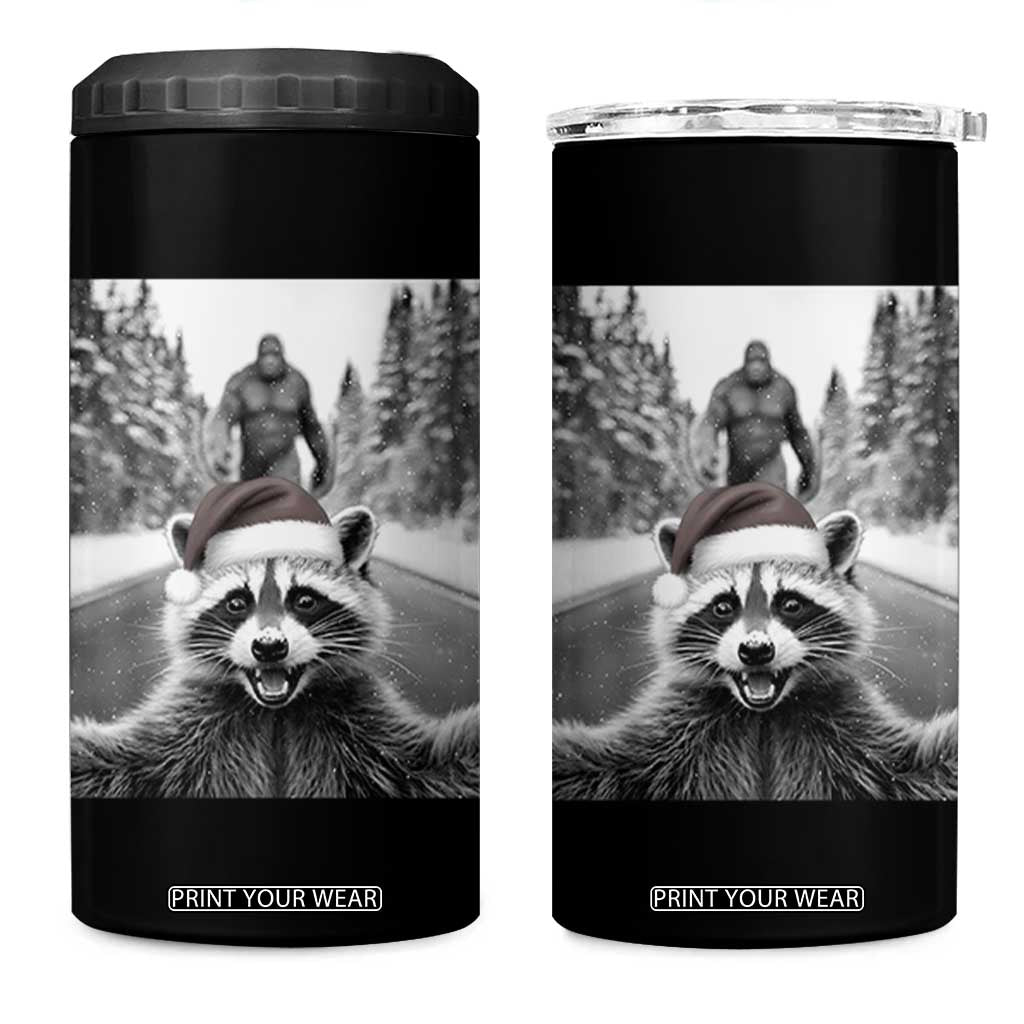 Funny Racoon With Bigfoot Selfie Christmas 4 in 1 Can Cooler Tumbler TS14 One Size: 16 oz Black Print Your Wear