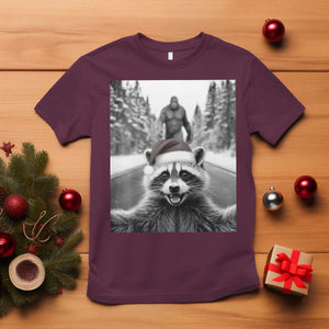 Funny Racoon With Bigfoot Selfie Christmas T Shirt TS14 Maroon Print Your Wear