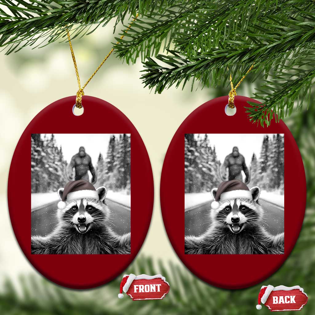 Funny Racoon With Bigfoot Selfie Xmas Ceramic Ornament TS14 Print Your Wear