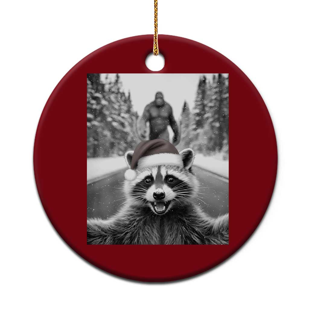 Funny Racoon With Bigfoot Selfie Xmas Ceramic Ornament TS14 1pc Red Print Your Wear