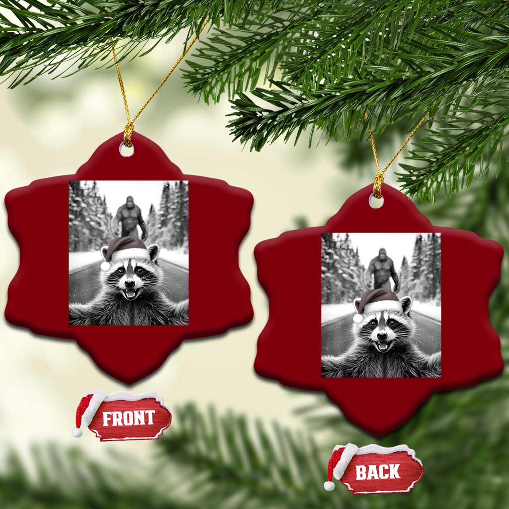 Funny Racoon With Bigfoot Selfie Xmas Ceramic Ornament TS14 Print Your Wear
