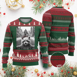 Funny Racoon With Bigfoot Selfie Xmas Ugly Christmas Sweater TS14 Red Green Print Your Wear