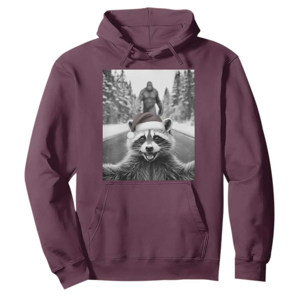 Funny Racoon With Bigfoot Selfie Christmas Hoodie TS14 Maroon Print Your Wear